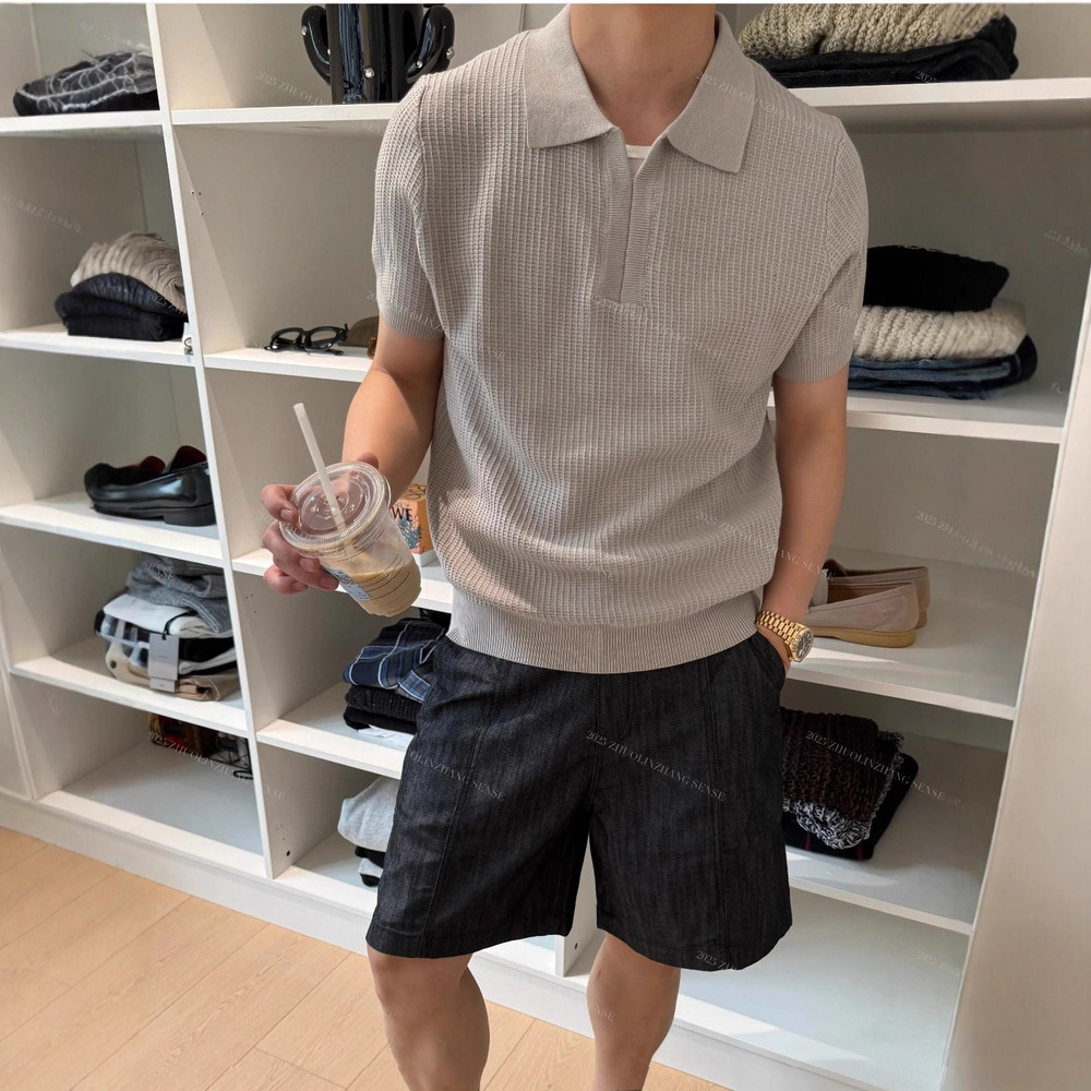 Luxury Brand Men Summer Seagull Collar Knitted Short Sleeve Polo Shirt Old Money Style Ice Silk Lightweight Breathable Casual Half Sleeve T Shirt Fash