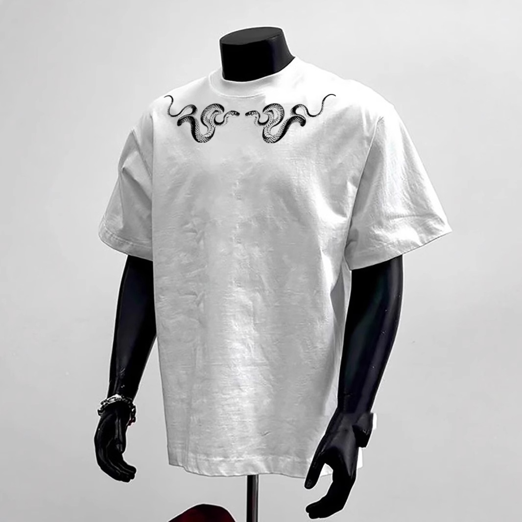 Summer Unisex Chinese Streetwear T-Shirts | Heavyweight Cotton Versatile Oversized Unique Graphic Casual Short Sleeve Tops