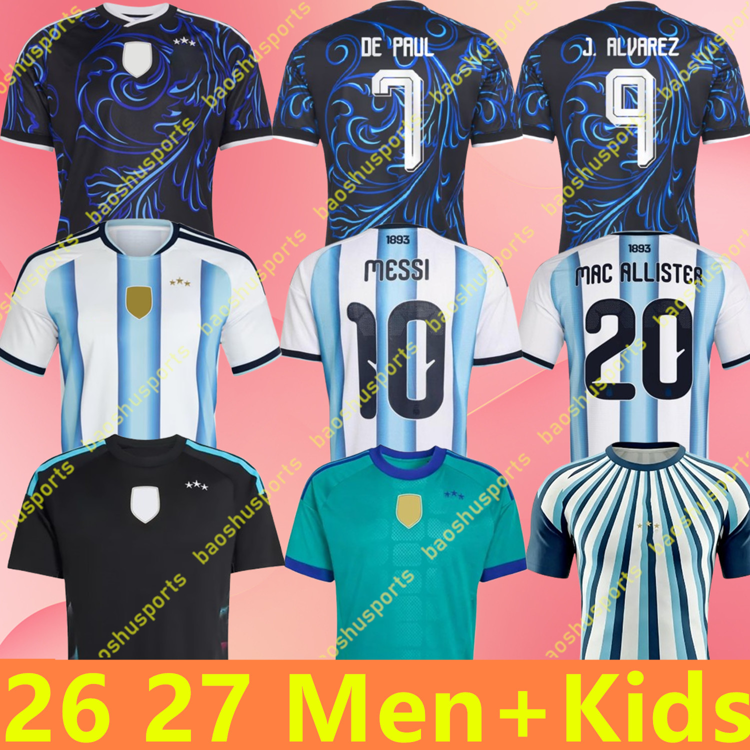 Argentina 2026 2027 World Cup Home Soccer Jerseys MESSIS 50th 26 27 3 Star Fans Player Version MAC ALLISTER DYBALA DI MARIA MARTINEZ DE PAUL Men Kids kit Football Shirts