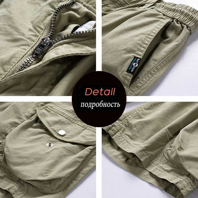 Summer Men Cargo Cotton Shorts Pants Mens Clothing Elastic Waist Casual Solid Beach Jogger Multi Pocket Shorts Male 40 Z260331