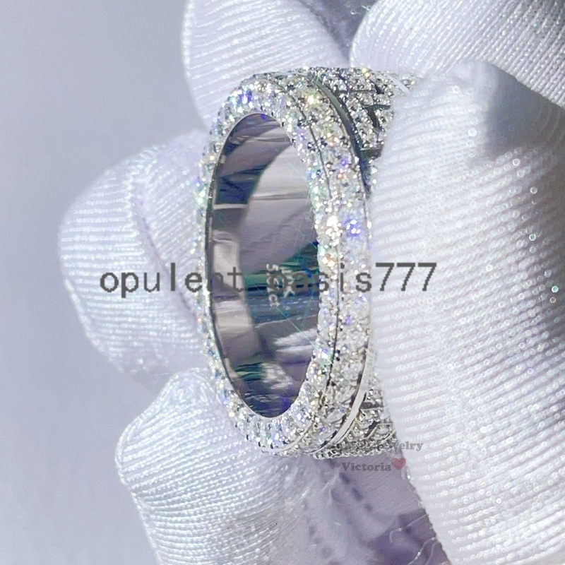 Guangzhou Shining Jewelry Iced Out Men Fashion Style Solid 10K White Gold Greek Key Ring With Moissanite