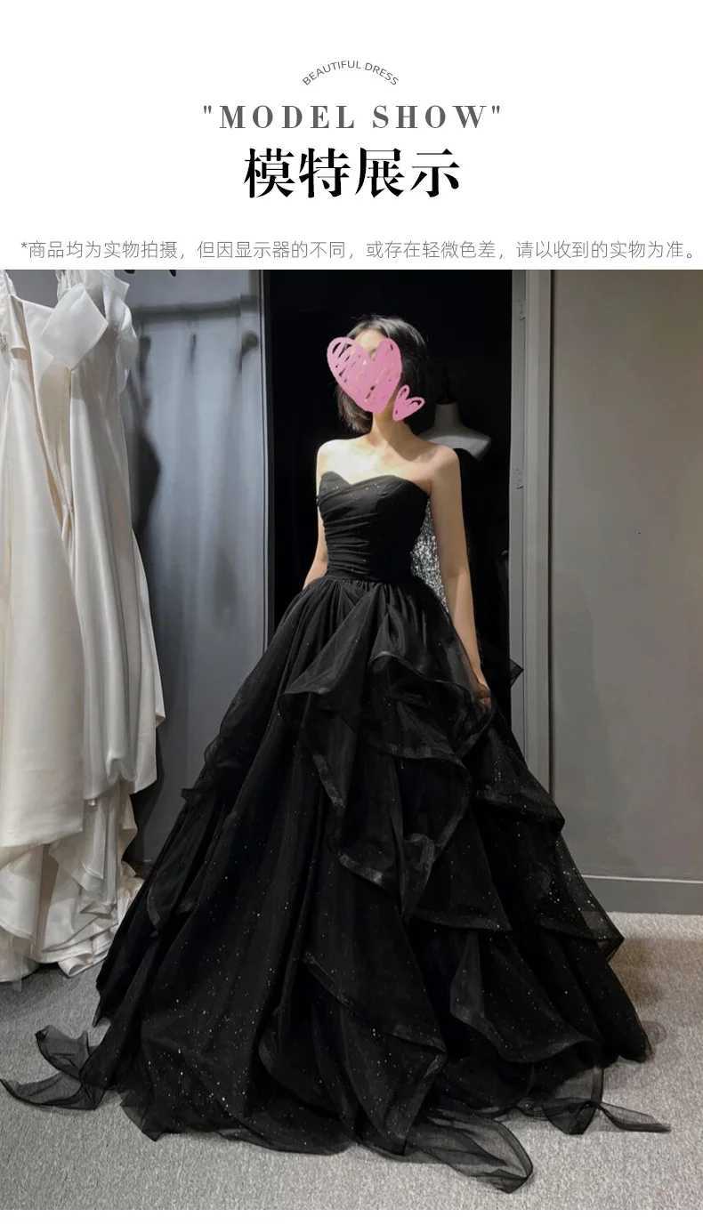 Temperament Black Elegant Wedding Party Dresses Strapless Tiered Draped graduate Robe 2025 New Ball Gown Formal DressQuinceanera C260331