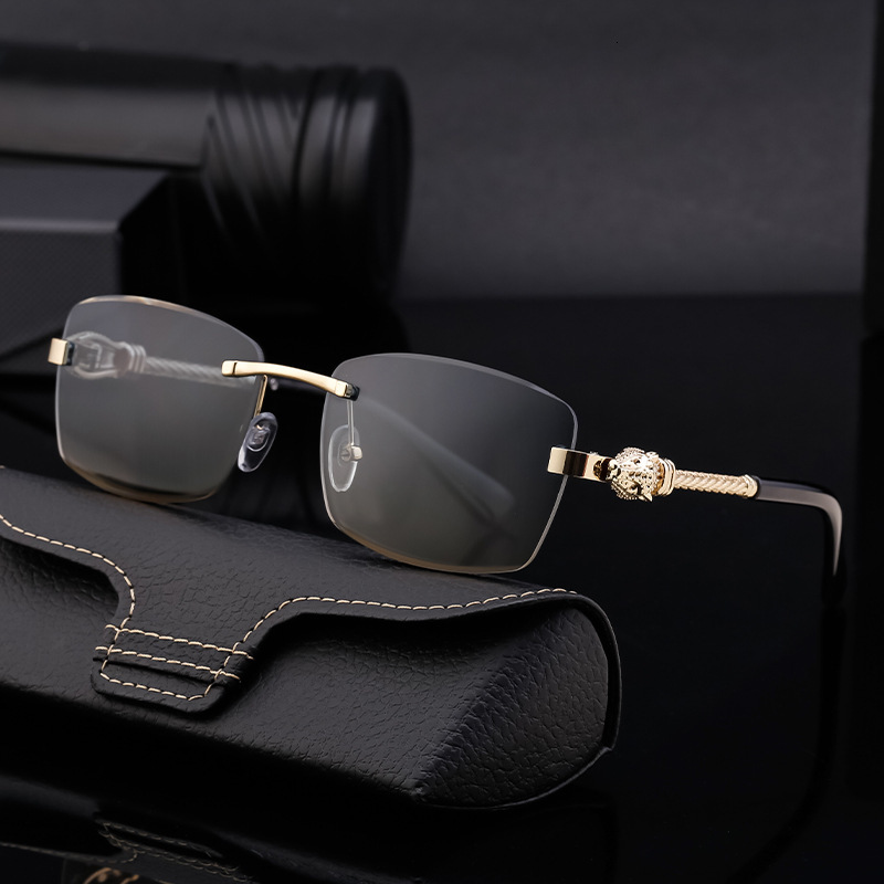 Luxury Brand Designer Leopard Head Frameless Sunglasses For Men - European And American Retro Style, High-end, Fashionable And Trendy Eyewear.