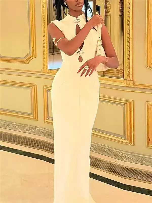 Sexy Turtleneck Sleeveless Dress Women Elegant Hollow Out High Waist Slim Maxi Fishtail Dresses 2026 Lady Evening Party Vestido C260331