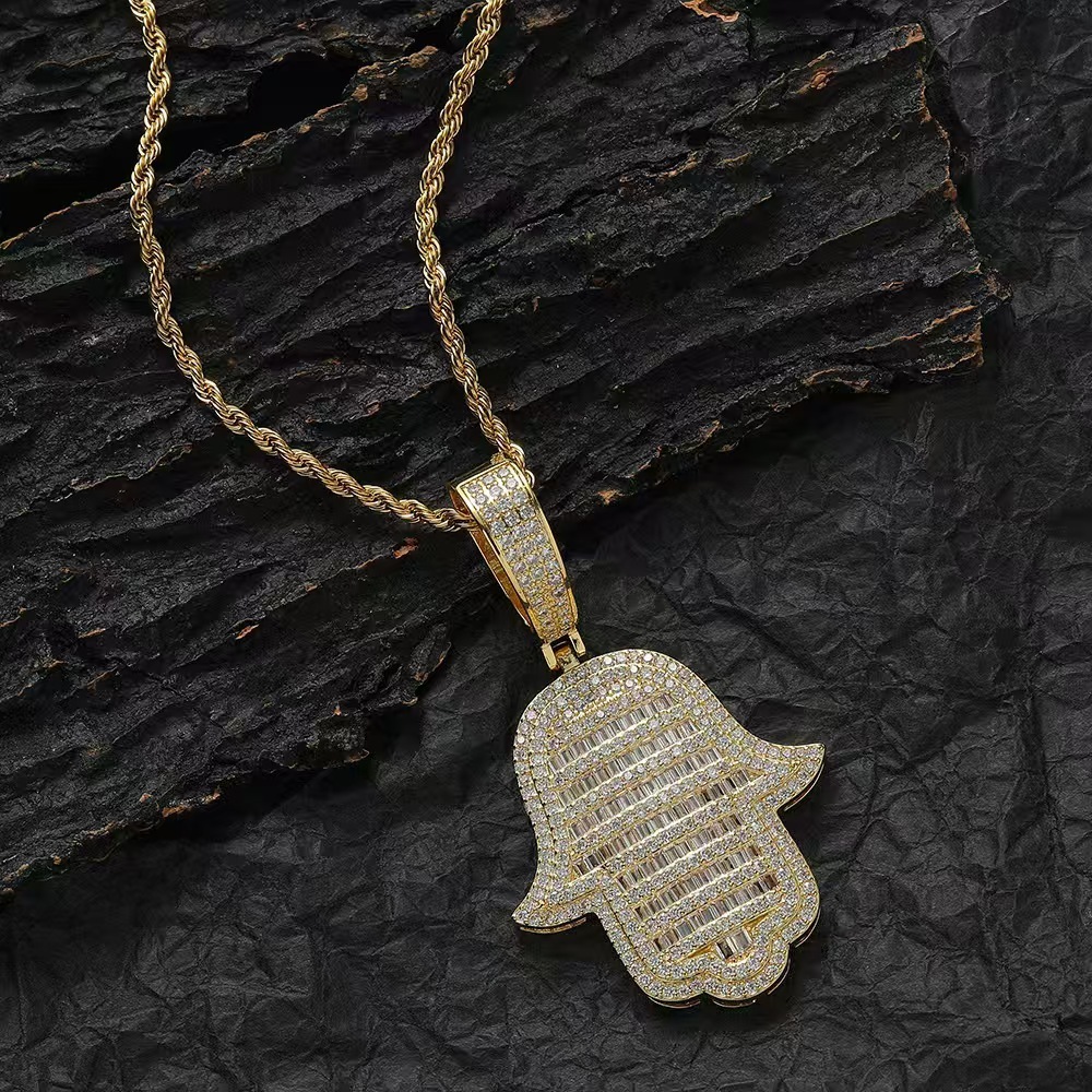 Real Vvs Diamond Hamsa Hand Pendant With Tennis Necklace Iced Out Hiphop 925 Sterling Silver Moissanite Pendant