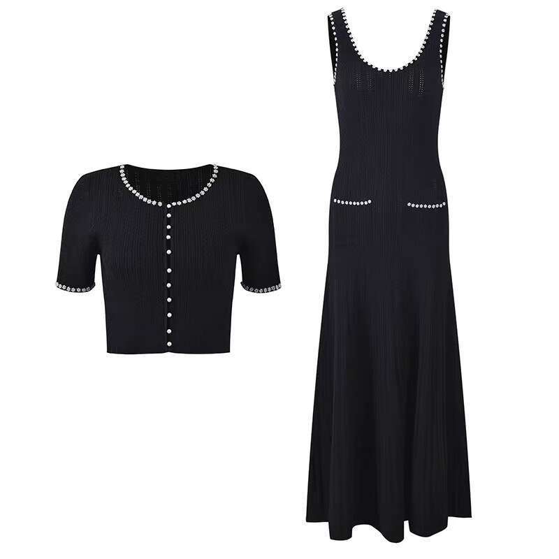 2026 autumn k30 new elegant French flower bead backless knitted dress with bead and women's cardigan wool sweater