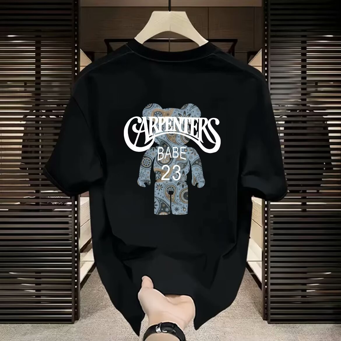2026 New Arrivals Men's Streetwear T-Shirts | Bear & Letter Graphic Crew Neck 100% Cotton Slim-Fit Short Sleeve Tops