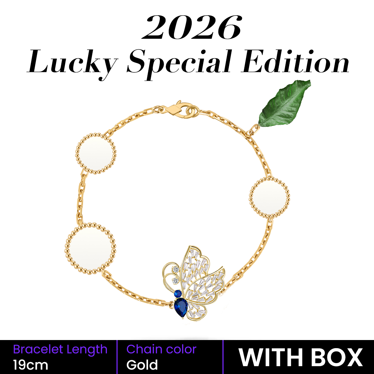 Classic High Quality Black Moissanite Jewelry Bracelet with Unique Four Leaf Clover Detail