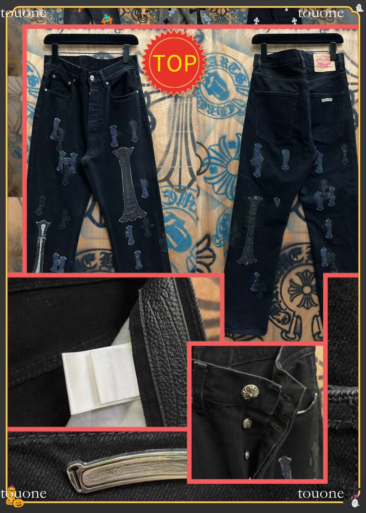 Top quality mans designer high brand Patchwork chrome jeans Sanskrit Straight Washed Jeans trousers Luxury Jeans embroidery denim for Men and Women hiphop pants 4b