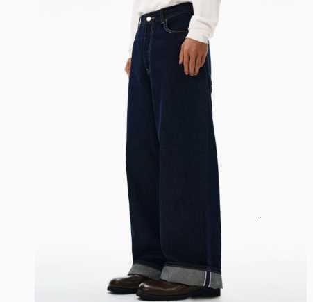 LKTM Men's American Retro Cuff Hem Earlet Raw Denim Jeans Unisex Clean Fit Straight Leg Pants C260331