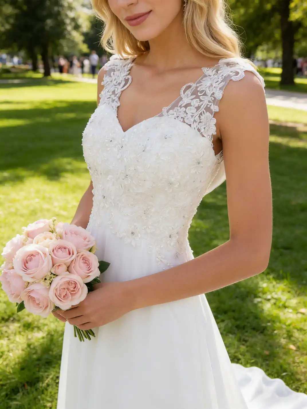 Abaowedding Womens Wedding Dress Lace Double V-Neck Sleeveless Evening Dress C260331