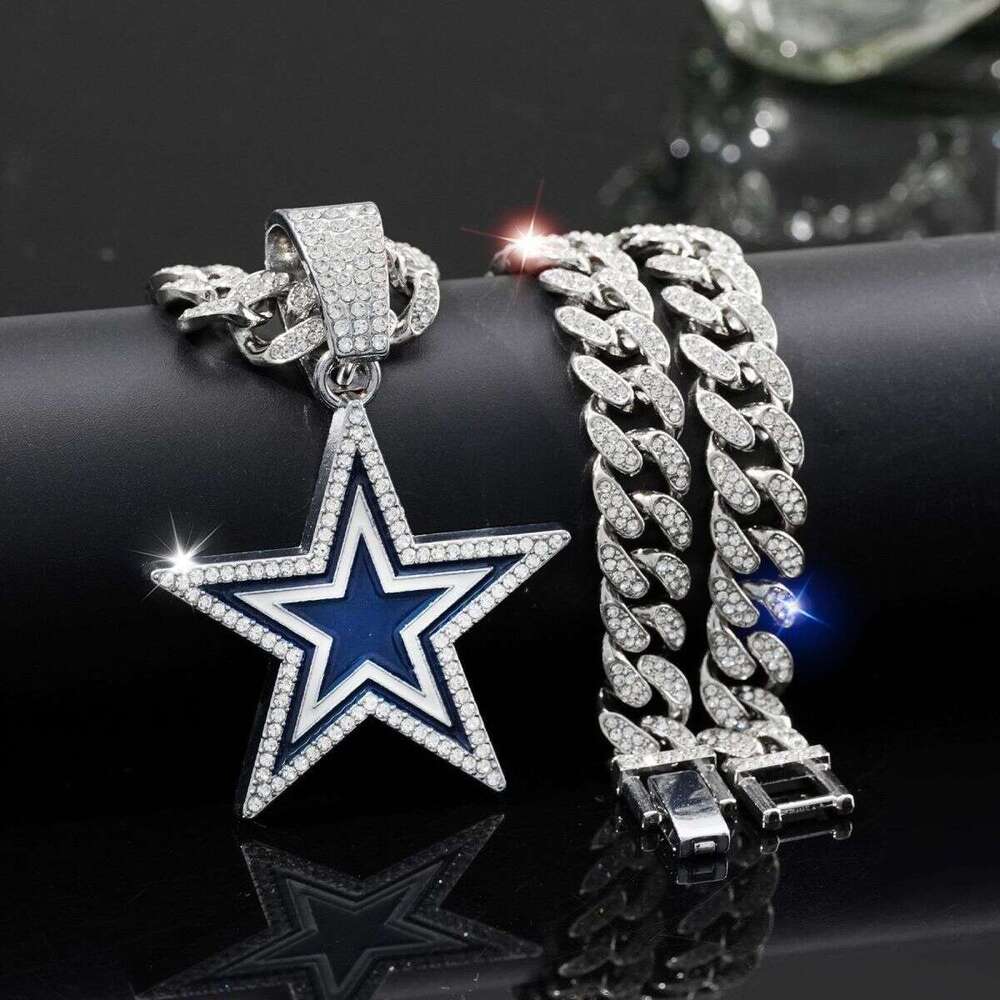 Full-Diamond Five-Pointed Star Colorful Hip-Hop Pendant, European American Trendy Rap Style, Versatile High-End Cuban Chain Necklace For Both Men And  - view 5