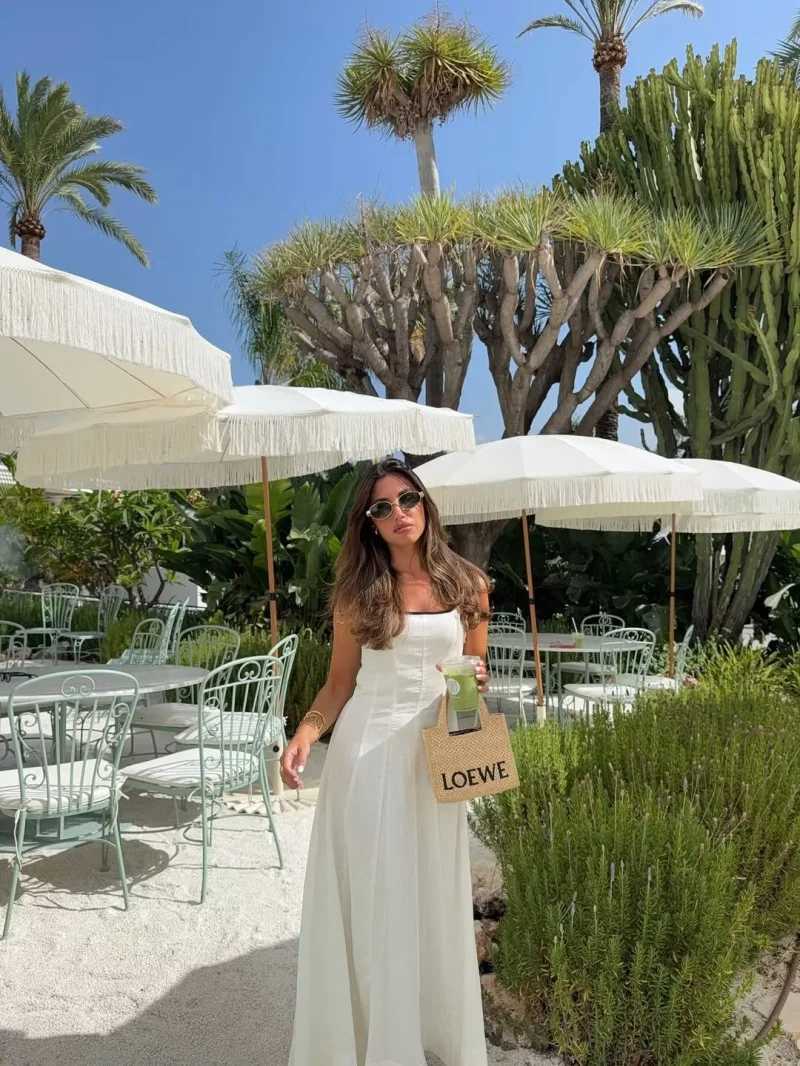 ETJ 2025 summer new contrast-color trim A-line version of elegant matching MIDI tank top dress C260331