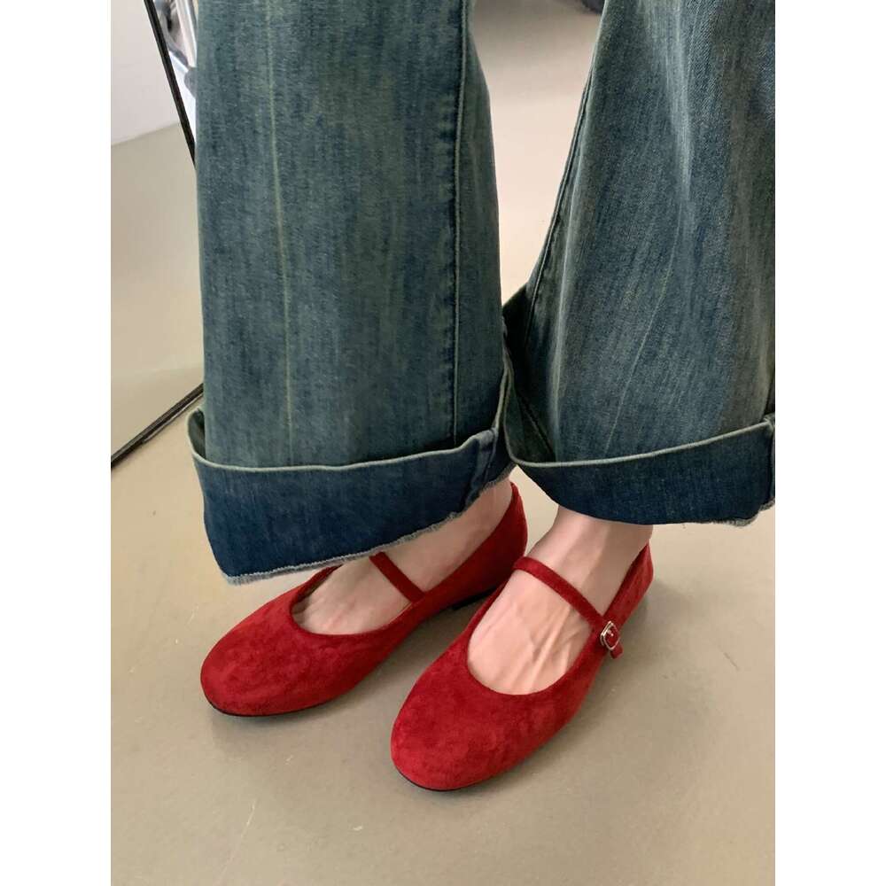Flat Retro Little Red Single Fairy New Summer Ballet To Match Dress Mary Jane Shoes