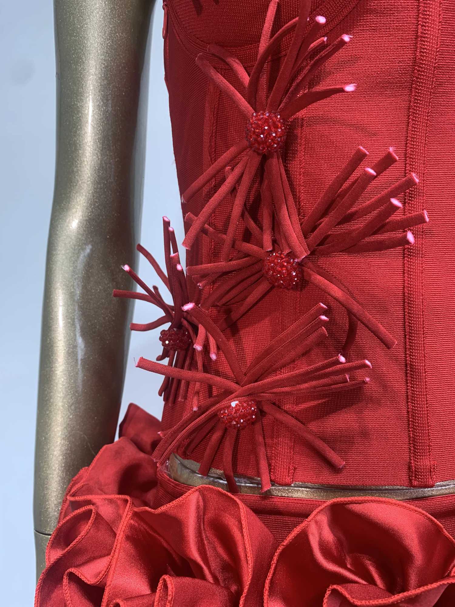 High End Fashion Women Red Bandage Outfit Halter Slash Neck Corset Top And Rose Mini Skirt Two Pieces Sets Evening Club Party C260331