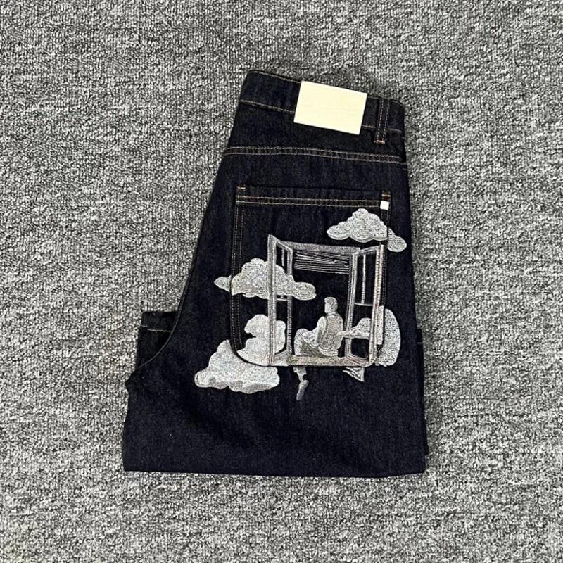 Men's Jeans High Street Hip Hop Derschutze Real Po Original Label Streetwear Summer Cloud Embroidery Denim Shorts