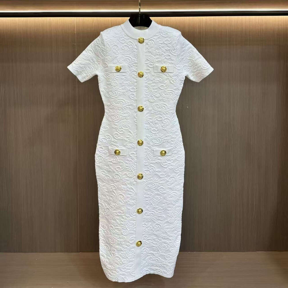 k30 2026 FC Spring and Summer New Elegant and Exquisite Metal Buckle Slimming Short Sleeve Long Skirt Medium Length Tight Dress