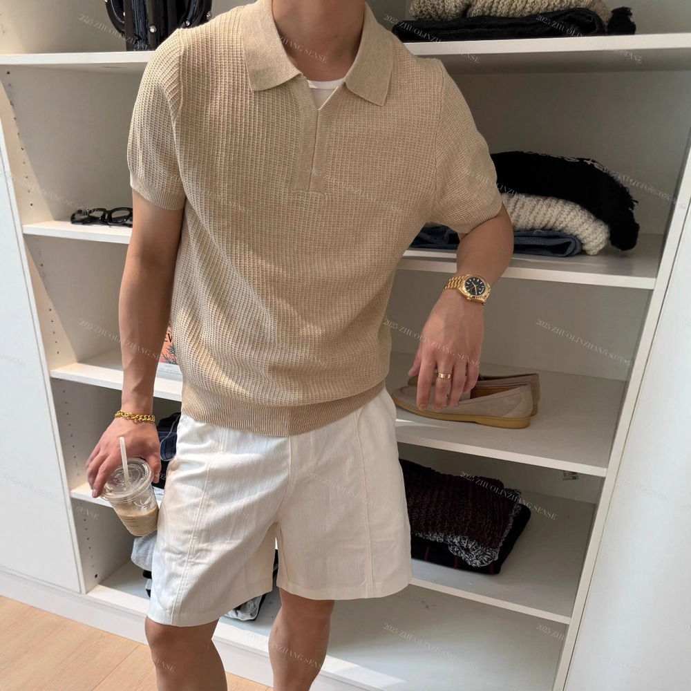 Luxury Brand Men Summer Seagull Collar Knitted Short Sleeve Polo Shirt Old Money Style Ice Silk Lightweight Breathable Casual Half Sleeve T Shirt Fash