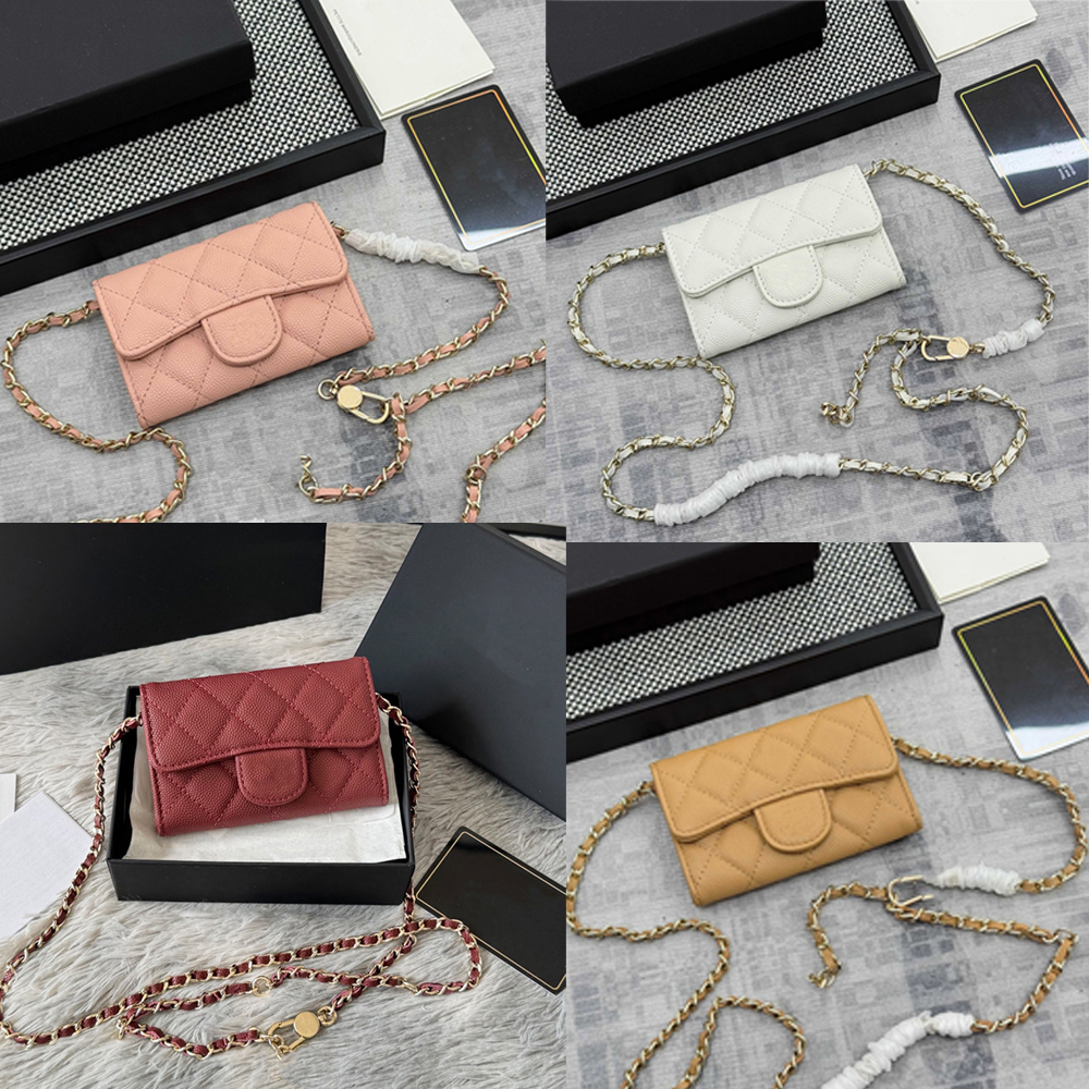 Wallet Women's Designer Cardholder High-Quality Caviar Lambskin Mini Wallet Diamond Quilting Chain Bag Luxury Bag Evening Clutch 10A