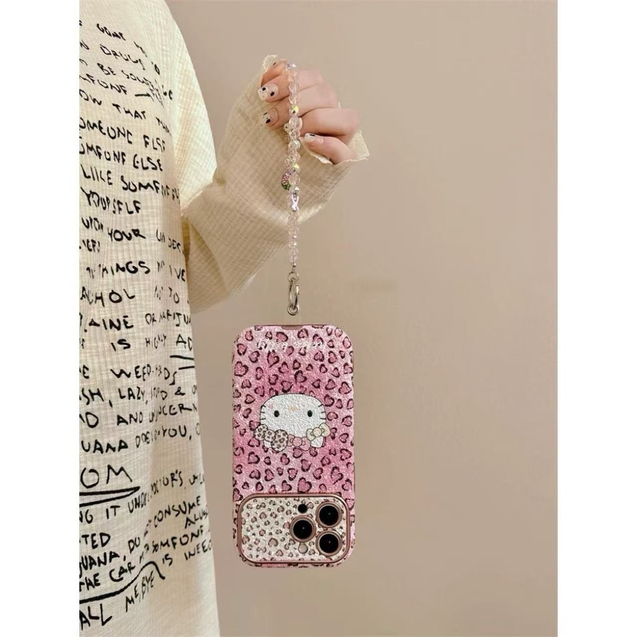 Cute Pink Love Heart Leopard Print Hello Kitty Case For iPhone New Fashion