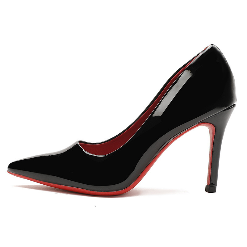 Luxury sandals 2026 Women's Black Patent Leather Pointed Toe High Heels Red Sole Stiletto Pumps free shipping