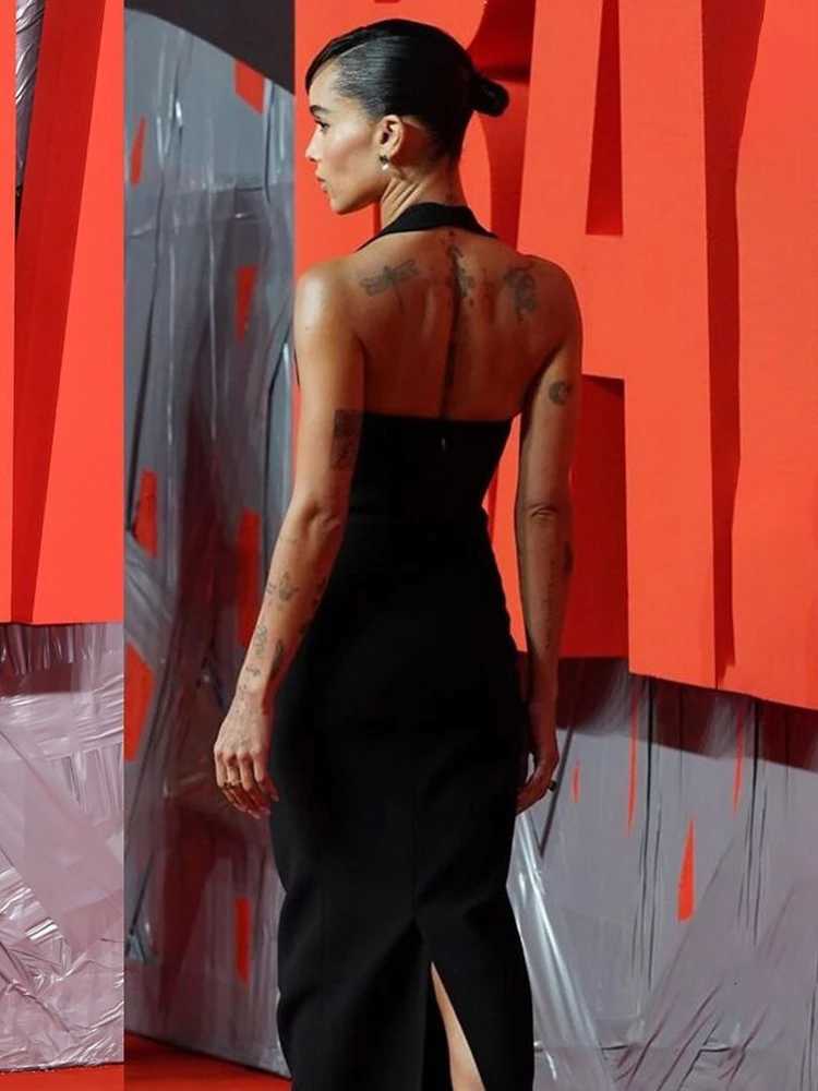 VC Black Halter Elegant Dress For Women 2025 New Summer Evening Party Celebrity Bodycon Long Dress Red Brown Prom Vestido C260331