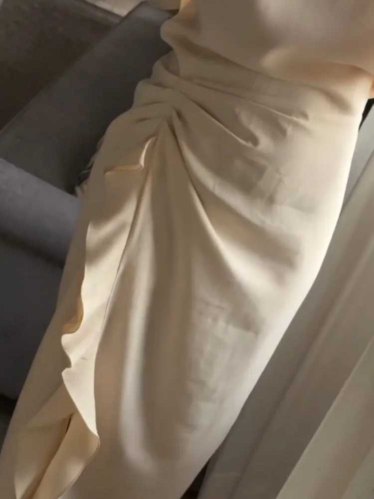 HH Women New Fashion Round Neck Pleated Short Sleeve Waist Dress Women Casual Sexy Side Zipper Button Solid Midi Summer Dress C260331