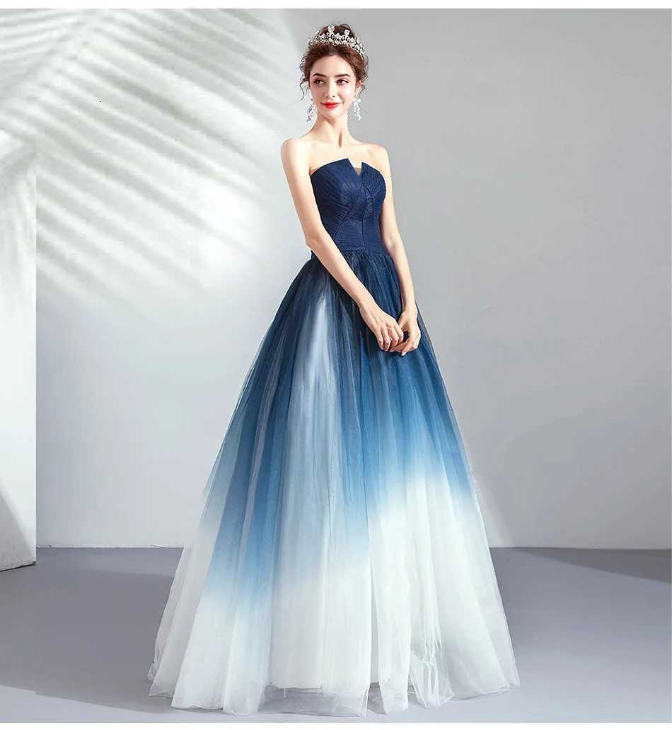 Dream Starry Annual Meeting Dress Gradual Change Blue Performance Clothes Art Test Host Catwalk Wedding Banquet Evening Dress C260331