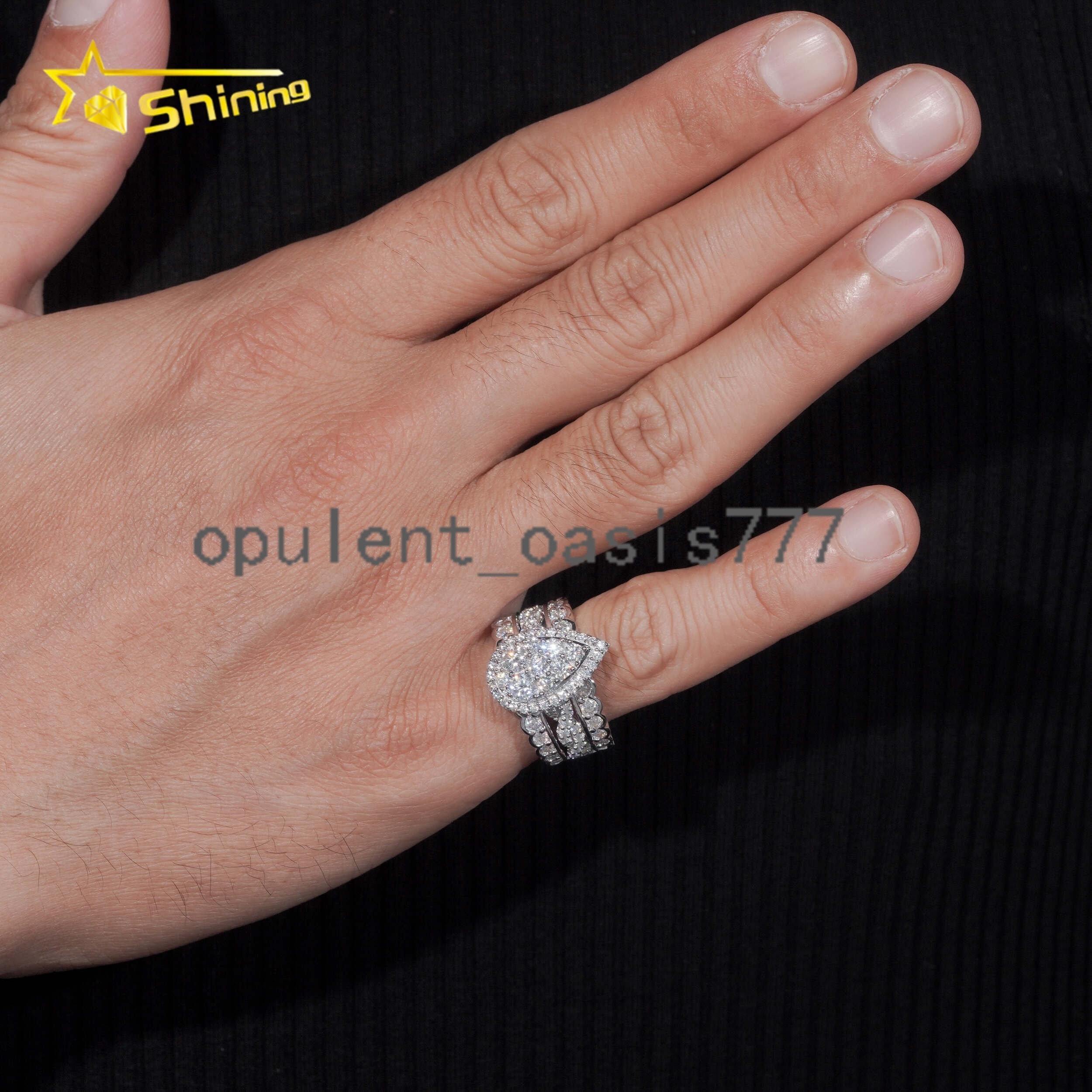 Trendy 925 Silver Rhodium Plated Custom Full VVS Moissanite Diamond Wedding Engagement Rings Set for Women