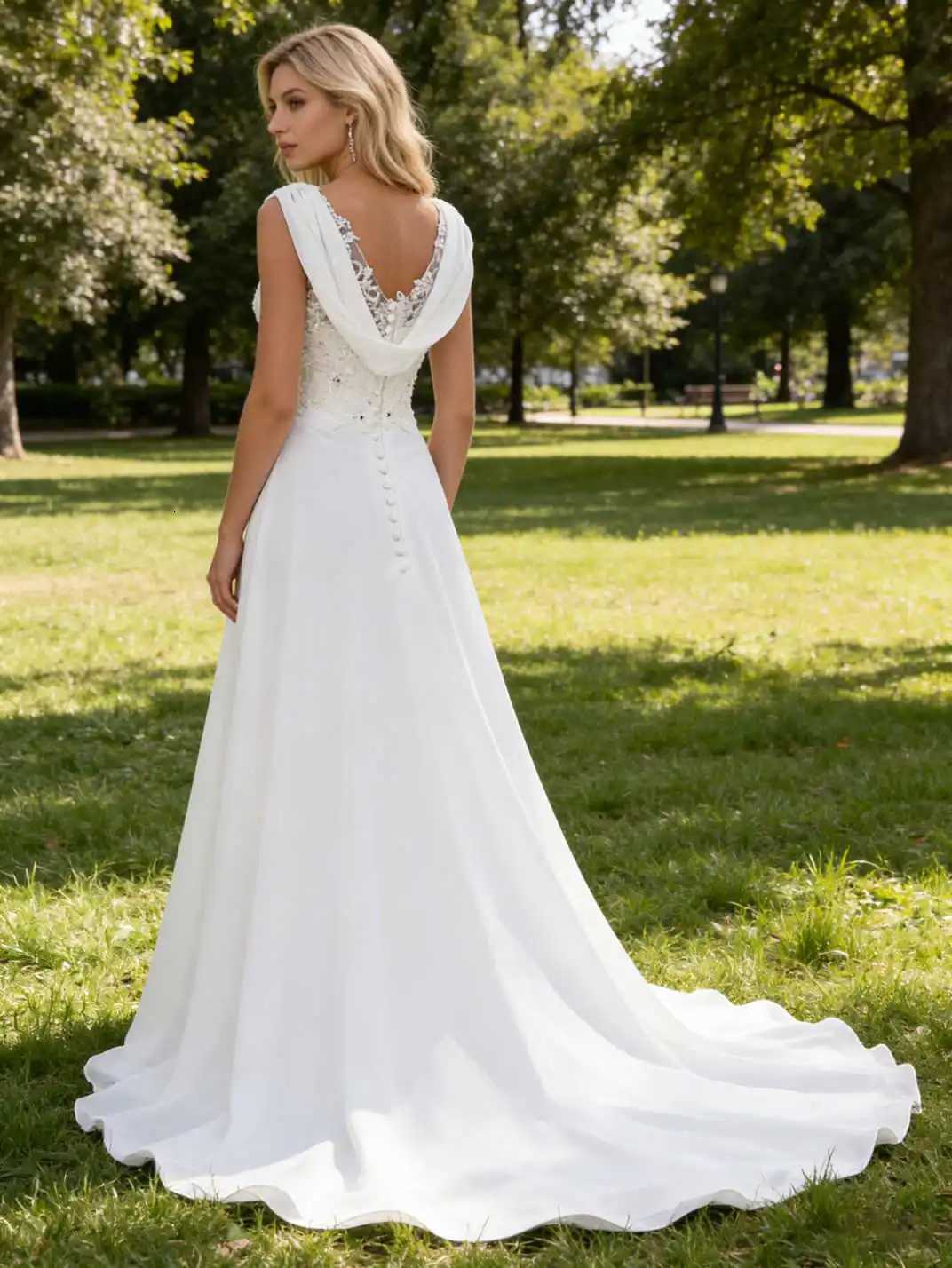 Abaowedding Womens Wedding Dress Lace Double V-Neck Sleeveless Evening Dress C260331