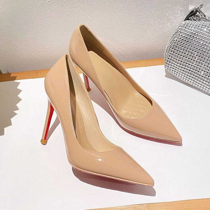 2026 Women's Sexy Patent Leather Red Sole Pumps Pointed Toe Stiletto Heels Elegant Office Career Single Shoes