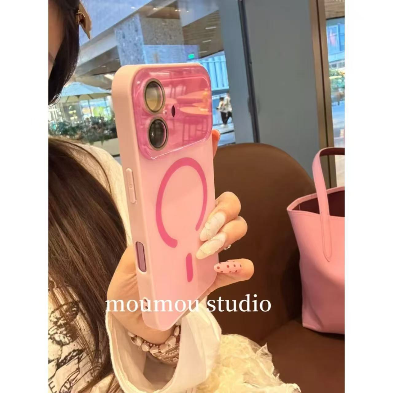 Premium sense ins solid color large window magnetic attraction suitable for iPhone case protective case