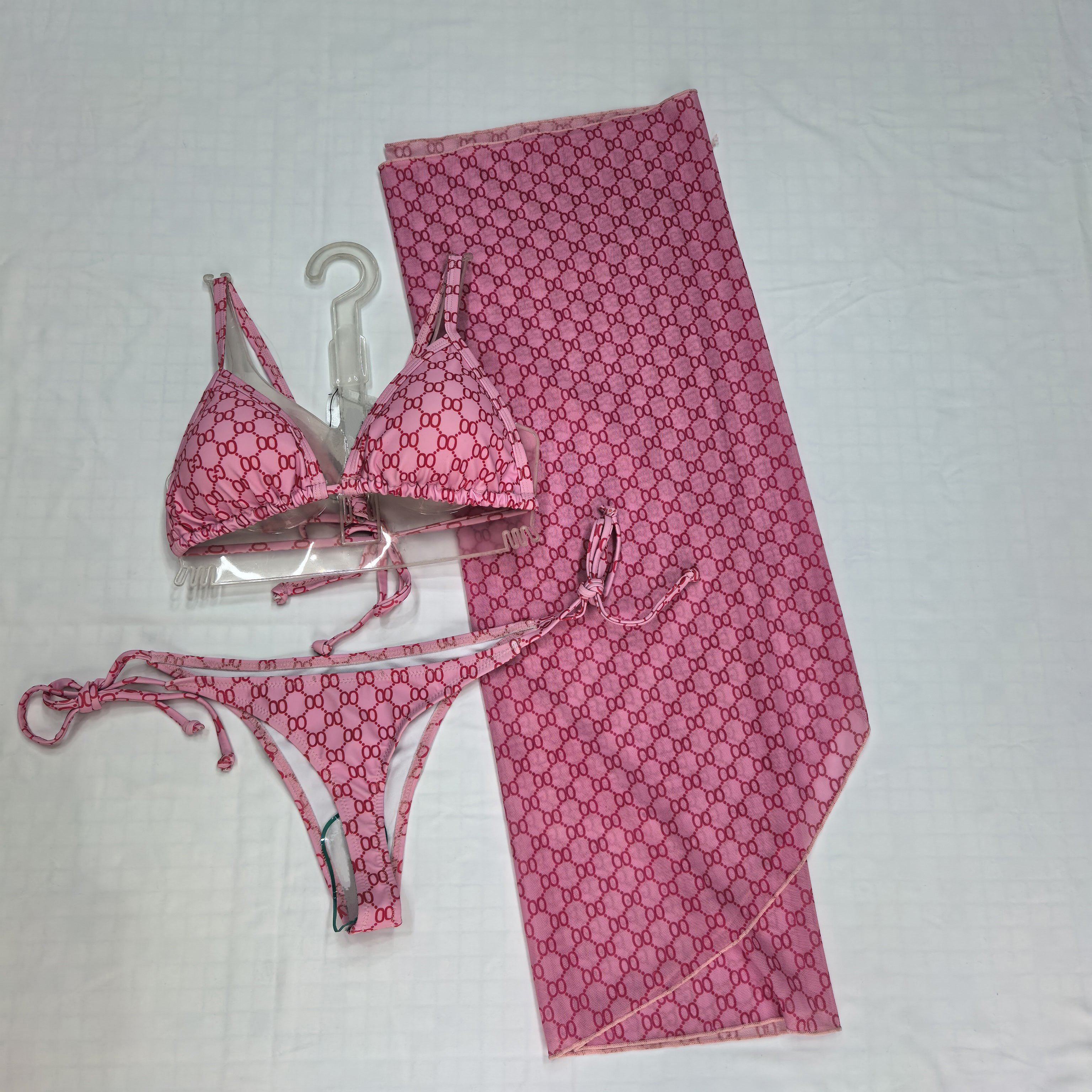 Womens designer bikini set 3-piece with mesh top swimsuit swim