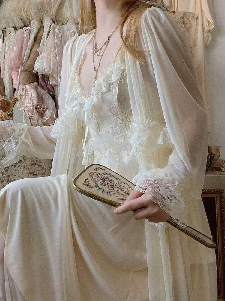 French Sweet Vintage Fairy Dress Women 2025 Autumn Lace Sexy Casual Korean Dress Female Court Chiffon Elegant Long Strap Dresses C260331