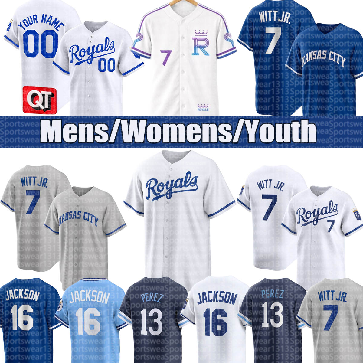 KC Royals Jerseys #7 Bobby Witt Jr. Jersey Pasquantino Cole Ragans MJ Melendez Jonathan India Bo Jackson Baseball Jerseys