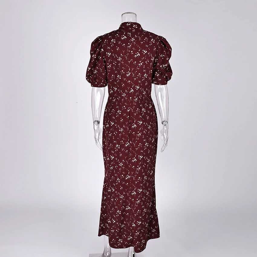 Linad Spring Elegant Print Long Dress Vintage High Waist Puff Sleeve Dresses Lady Casual Chiffon Turtleneck Dress For Women 2026 C260331