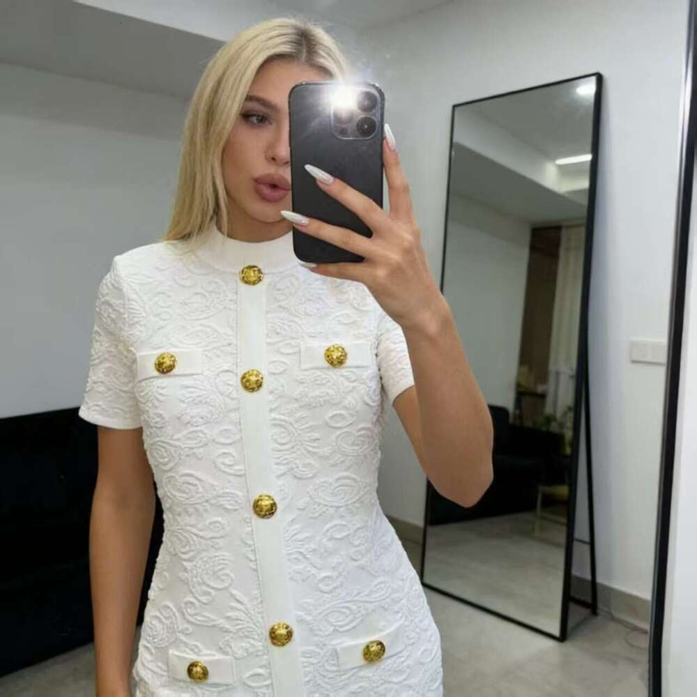 k30 2026 FC Spring and Summer New Elegant and Exquisite Metal Buckle Slimming Short Sleeve Long Skirt Medium Length Tight Dress