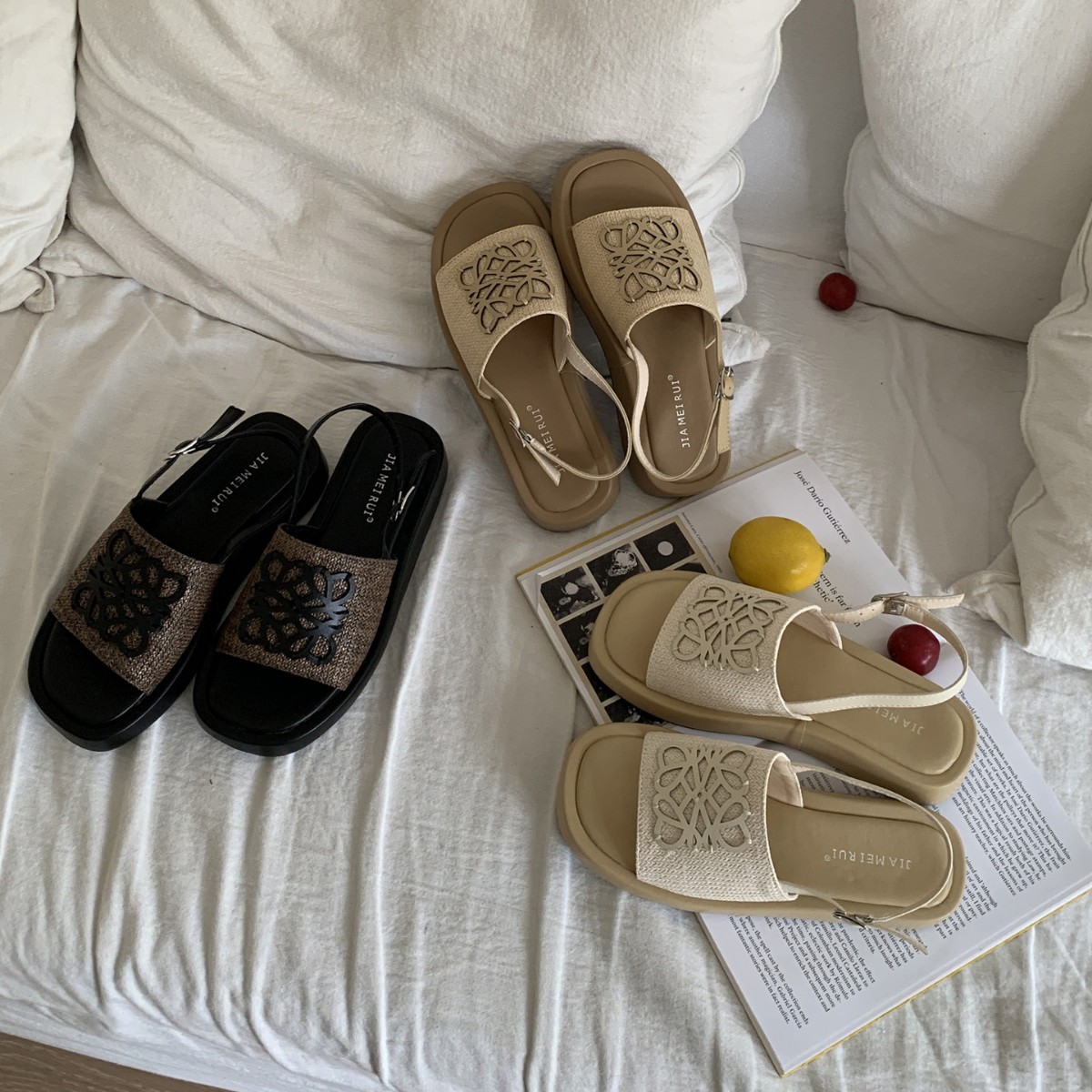 JIANERUI Free shipping hot 2026 luxury Knitted square toed Roman sandals women breathable