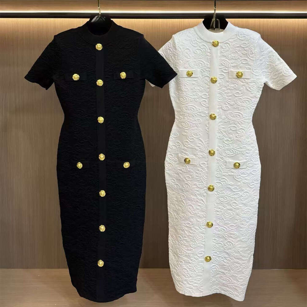 k30 2026 FC Spring and Summer New Elegant and Exquisite Metal Buckle Slimming Short Sleeve Long Skirt Medium Length Tight Dress