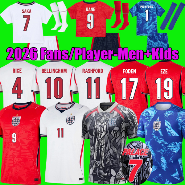 Fans player version 2026 ENGLAND World Cup 26 27 Kit BELLINGHAM KANE Soccer Jerseys top SAKA PALMER Football Shirts FODEN Men kids set uniform S-4XL Palace x England kit