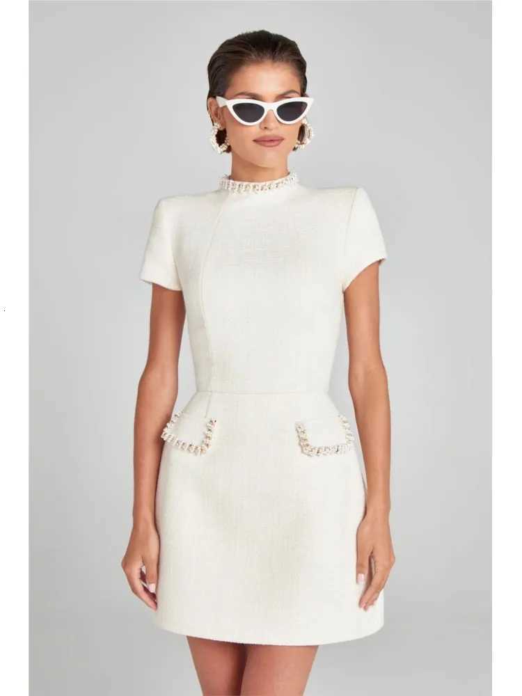 Temperament Xiaoxiangfeng A-Line Dresses Lady Elegant Slim Fit Y2k Short Sleeve Dress Retro O-Neck Patchwork Luxury New Vestidos C260331