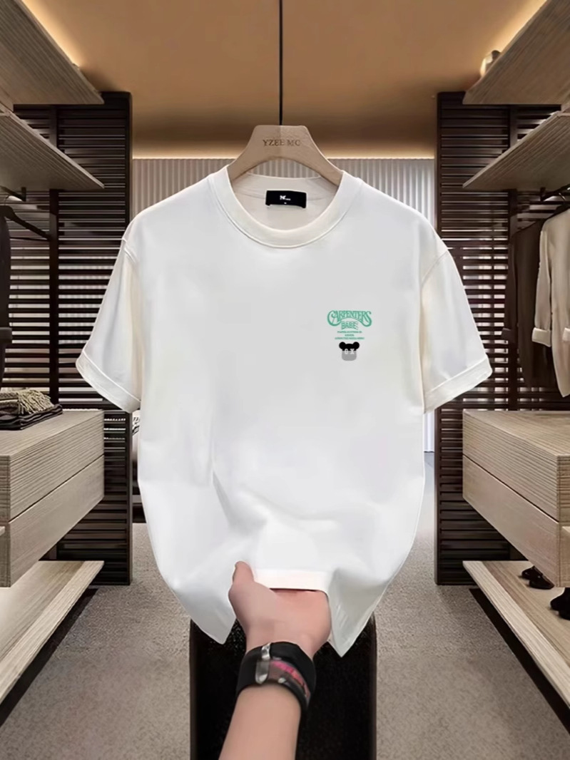 2026 New Arrivals Men's Streetwear T-Shirts | Bear & Letter Graphic Crew Neck 100% Cotton Slim-Fit Short Sleeve Tops
