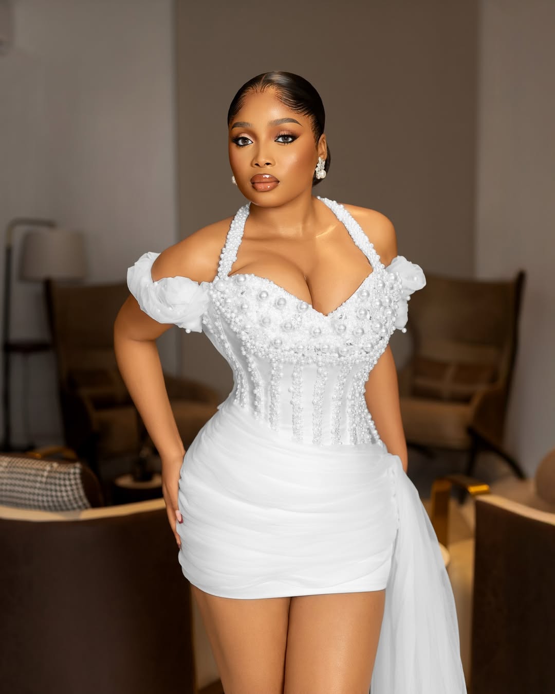 2026 Aso Ebi White Cocktail Dresses For Women Homecoming Dress Halter Tulle Sequined Lace Pearls Short Prom Dresses For Black Girls C506