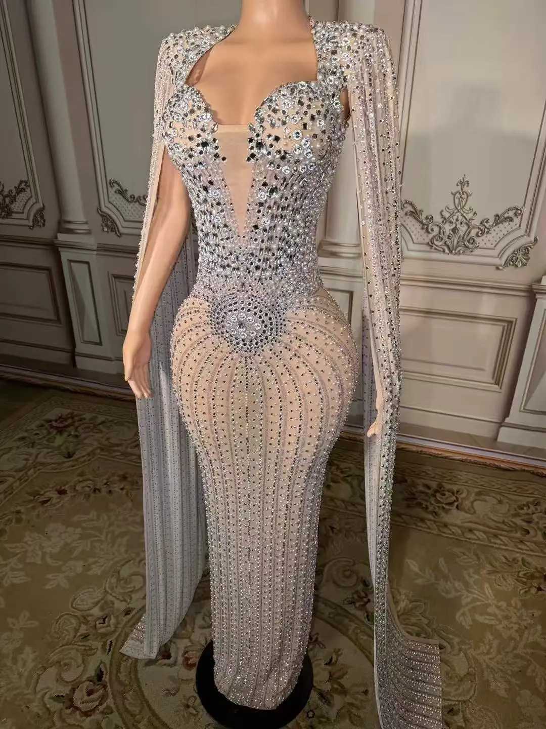 ZD Manufacturers for Customs Clothes Mesh Prom Dresses 2025 Luxury Rhinestones Clothing Boutique Vendors Women Sexy C260331