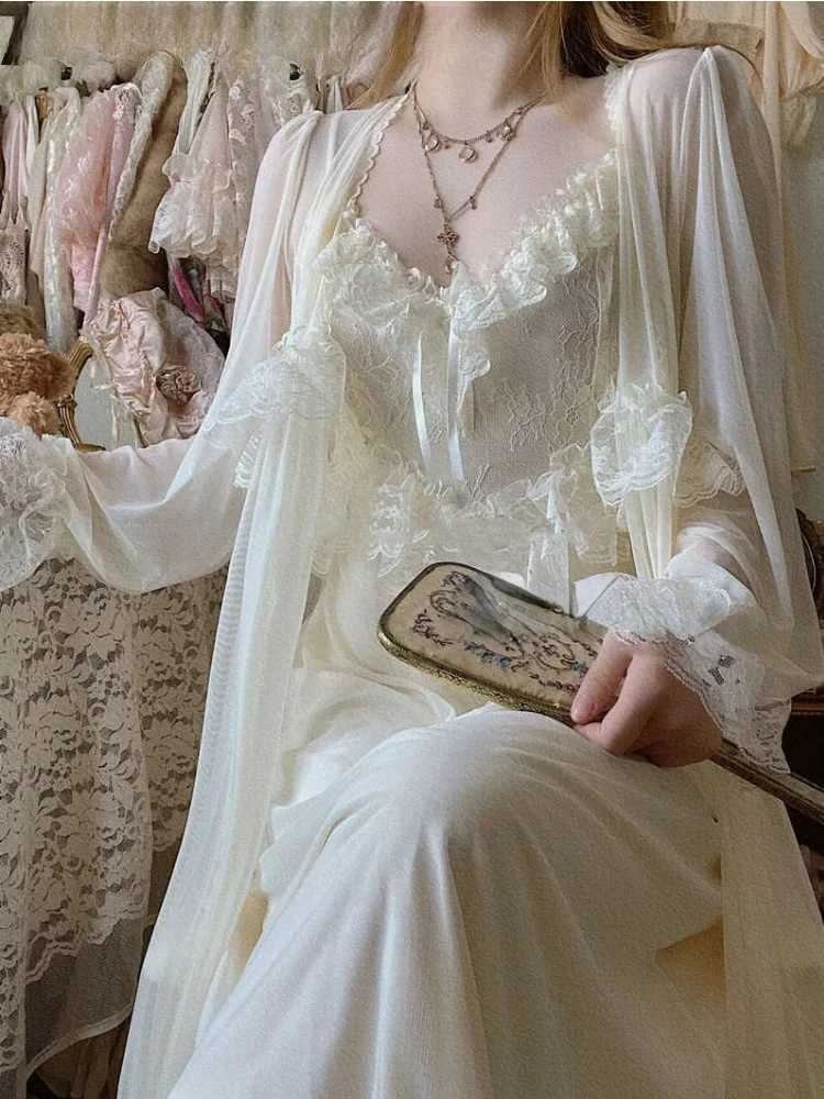 French Sweet Vintage Fairy Dress Women 2025 Autumn Lace Sexy Casual Korean Dress Female Court Chiffon Elegant Long Strap Dresses C260331