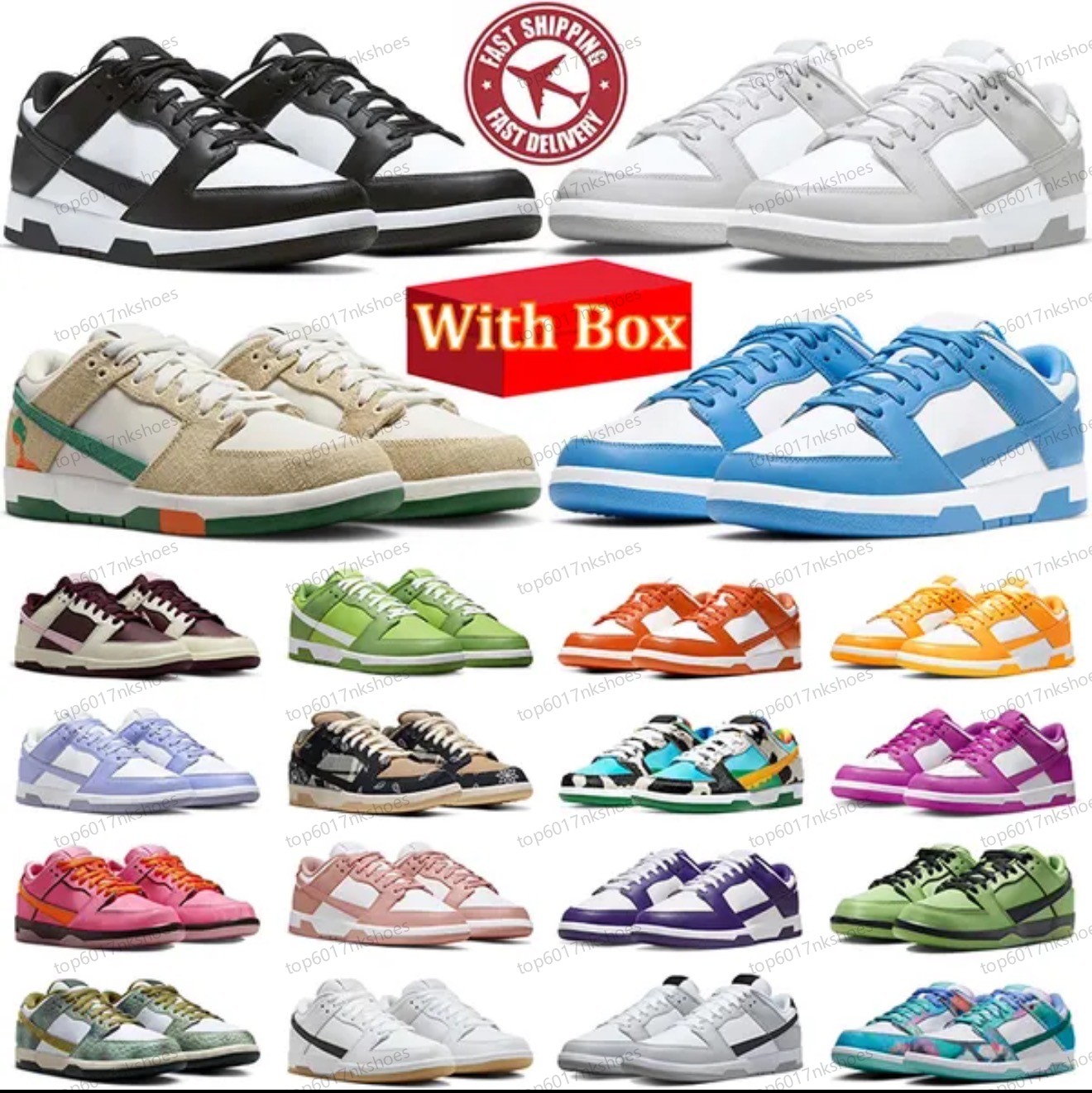 With Box Designer Sneakers Men Running Shoes Women Flat Lows Black White Panda Grey Fog UNC Varsity Green Glow Laser Orange Syracuse Kentucky Coast Casual Trainers