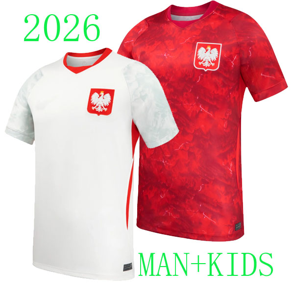 2026 World Cup Poland New Men Home Away Polska National Team LEWANDOWSKI Soccer Jerseys BEDNAREK CASH ZIELINSKI SZYMANSKI KIWIOR Polish kids kits Football Shirt