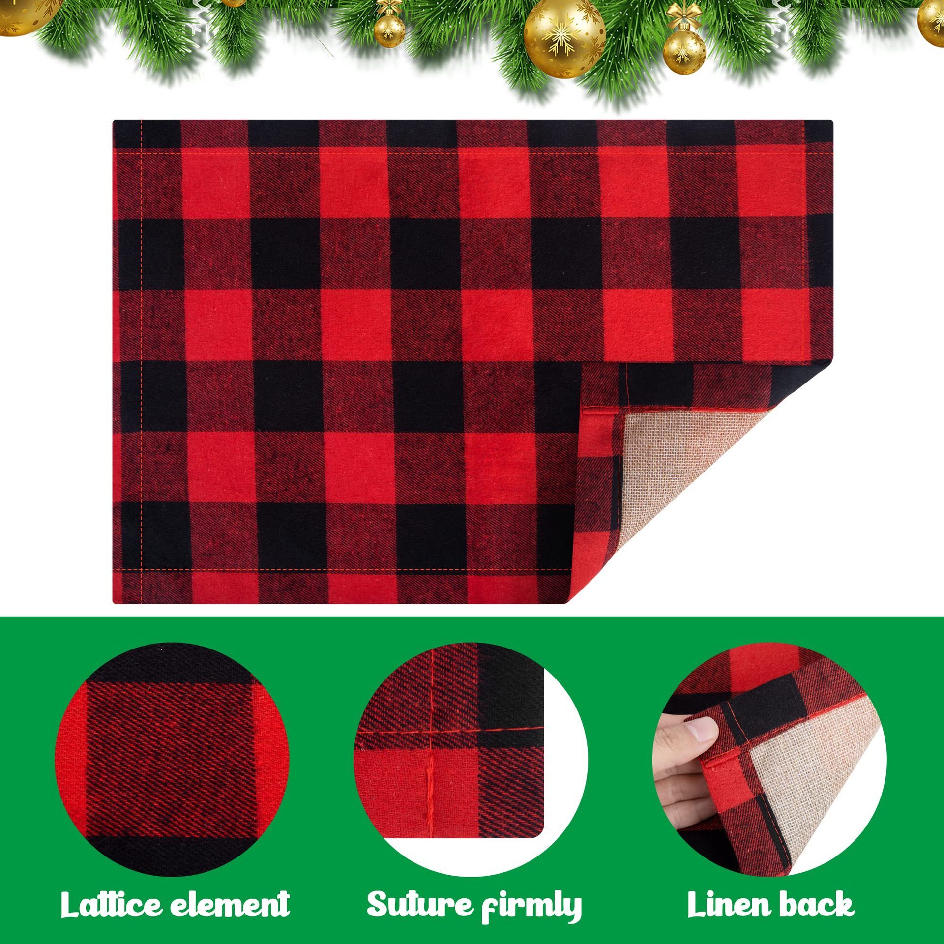 Holiday Placemats Red Black Checkered Classic Jacquard For Christmas Halloween Thanksgiving Linen Table Mats