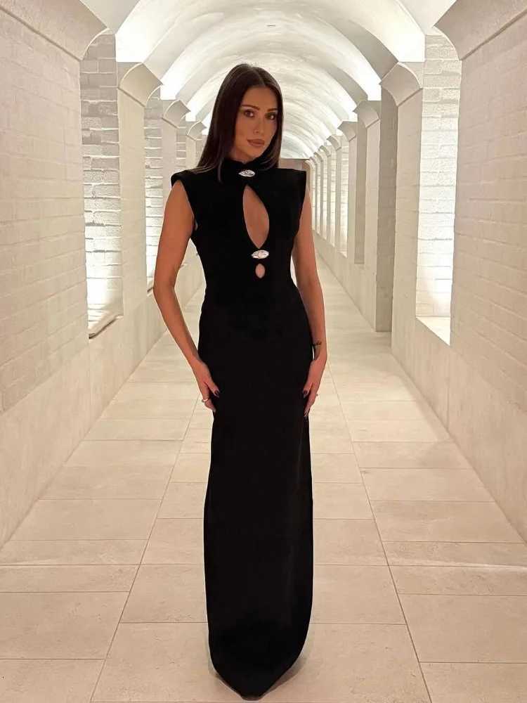 Sexy Turtleneck Sleeveless Dress Women Elegant Hollow Out High Waist Slim Maxi Fishtail Dresses 2026 Lady Evening Party Vestido C260331