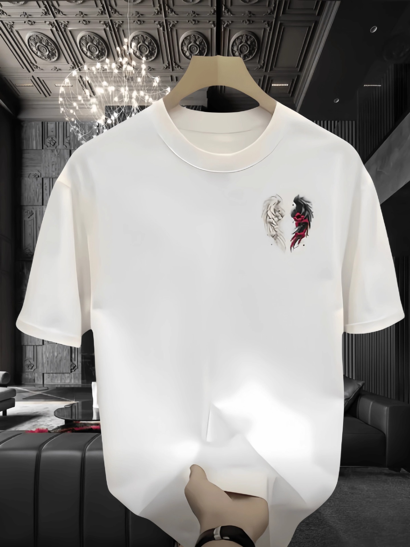 Men's Summer Premium Heavyweight T-Shirts | Wing Graphic Streetwear Crew Neck Stylish Oversized Versatile Tops